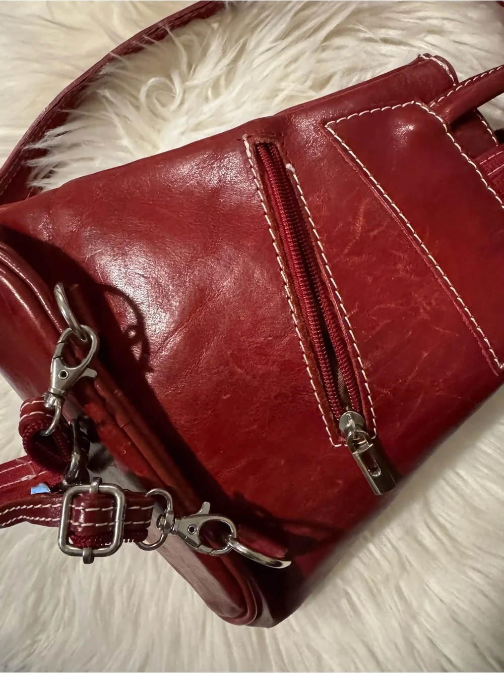 Vera Pelle Burgundy Full Grain Italian Leather Backpack Crossbody